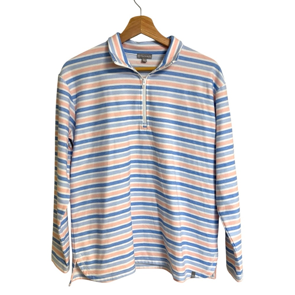 T by Talbots multicolor stripe 1/2 zip up weekend pullover sweater top size LP - Picture 2 of 12